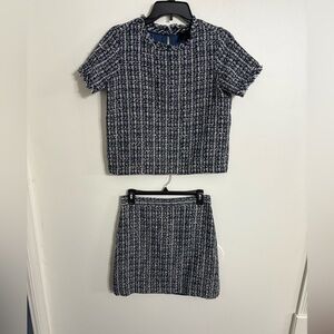 Ann Taylor Navy & White Tweed  Mini Pencil Skirt Set Size Small top size 4 skirt